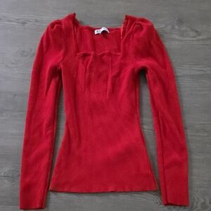 HYFVE Red Ribbed Long Sleeve Top